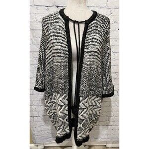 Aerie Women’s Open Front Cardigan Sweater Black & White Wool Blend O/S